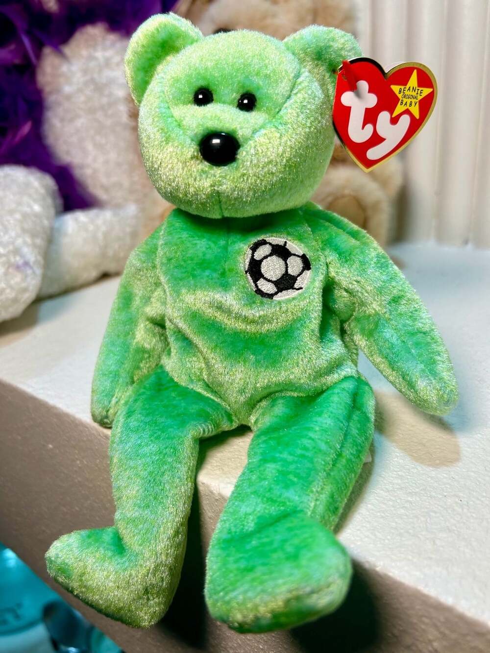 Ty Beanie Babies Kicks The Soccer Bear Green Plush Mint With Tags